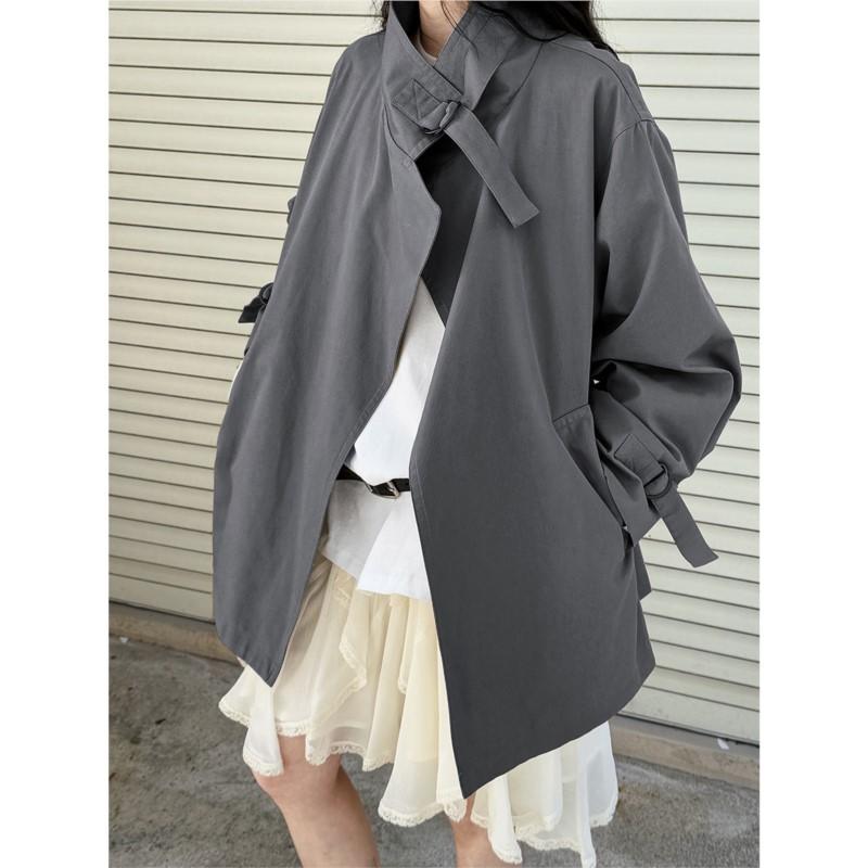 

Johnature British Style Stand-up Collar Trench Coat Women Autumn Loose Casual Korean Versatile Open Trench Coats L серый