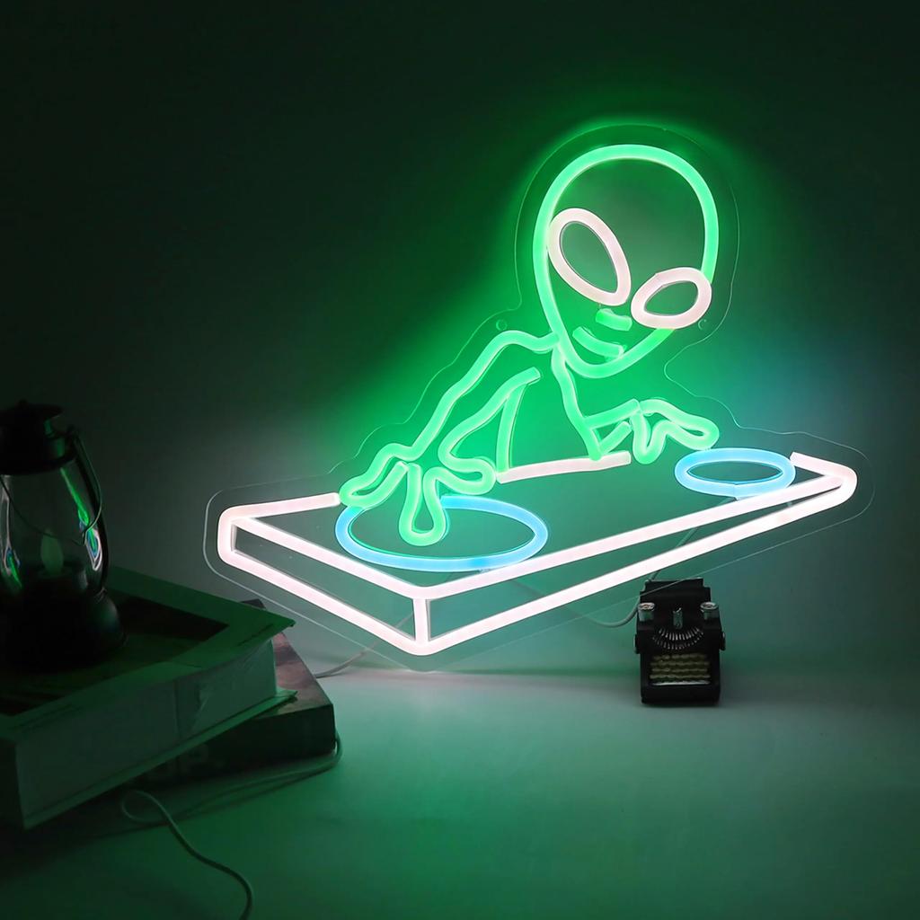 Cat Alien DJ Neon Sign DJ Player Light for Wall Decor Neon Light Sign for Bar Party Man Cave Bedroom Art Wall Decoration