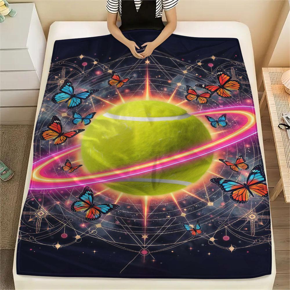 1 szt. Koc Flanelowy z Nadrukiem Gwiazdy i Pierścienia, Wysoka jakość, Wygodny na Wszystkie Pory Roku, Wystrój Domu, Ciepło i Komfort, Idealny na Prezenty Świąteczne