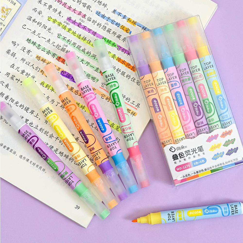 6PC Double-Headed Magic Highlighter Pen 12 Color-Changing for Diary Scrapbooking Painting DIY Crafts Ideal for Classroom Use