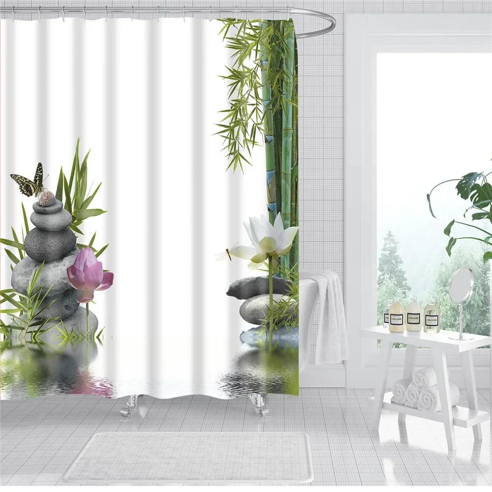 3D Buddha Plant Printed Bath Curtains Waterproof Polyester Fabric Bathroom Shower Curtain Screen with Hooks Bathroom Curtains