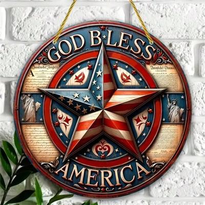 Metal Wall Art American Flag Round Wall Decor for Home Bar Yard Office