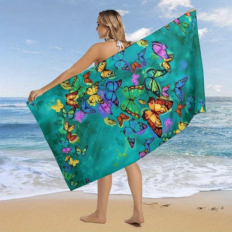 Beach Towel Colorful Butterfly Pattern Sun Protection Windproof Suitable for Swimming Pool Camping Travel Blanket