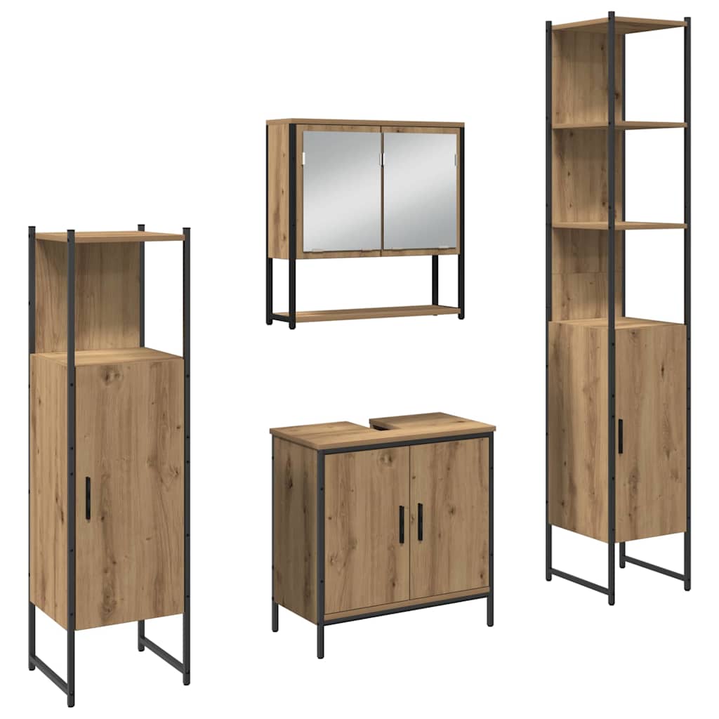Bathroom Furniture Set with Shelf with Door 4 pcs Brown Engineered Wood