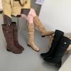2025 Autumn and Winter New Round Head Thick Heel Soft Sole Thin Boots But Knee Knight Women's Boots