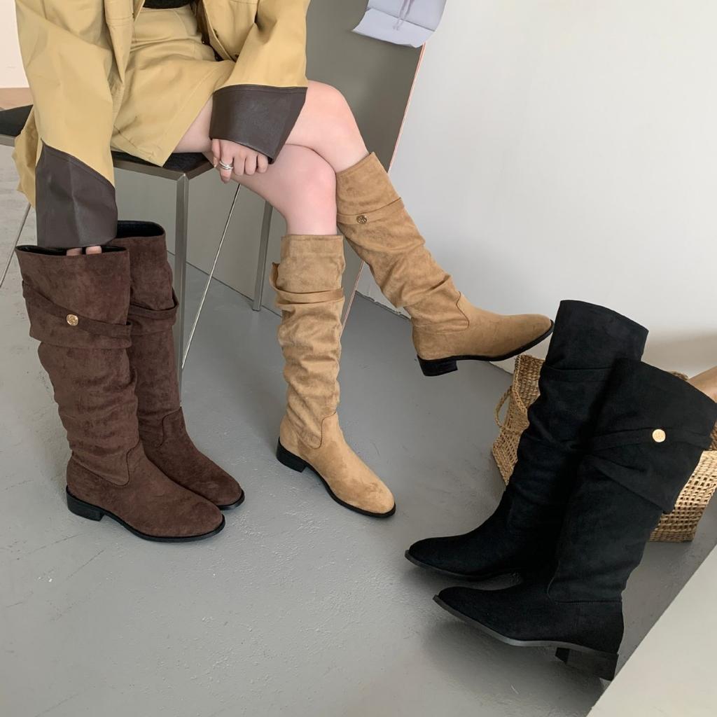 2025 Autumn and Winter New Round Head Thick Heel Soft Sole Thin Boots But Knee Knight Women's Boots