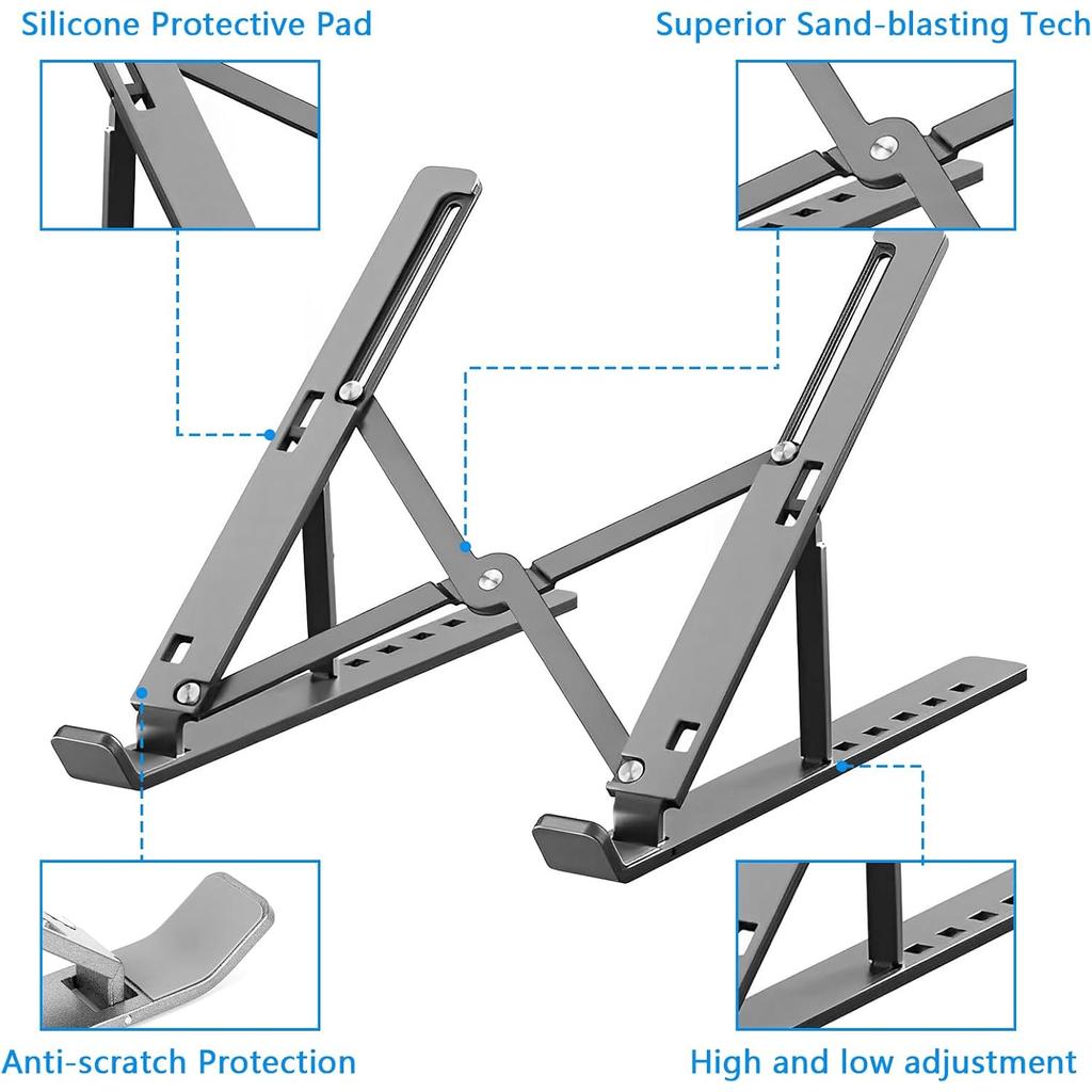 Aluminium alloy Laptop Stand, Full Flat Silicone Anti-Slip Office Laptop Stand for Desk Adjustable Portable Laptop Holder
