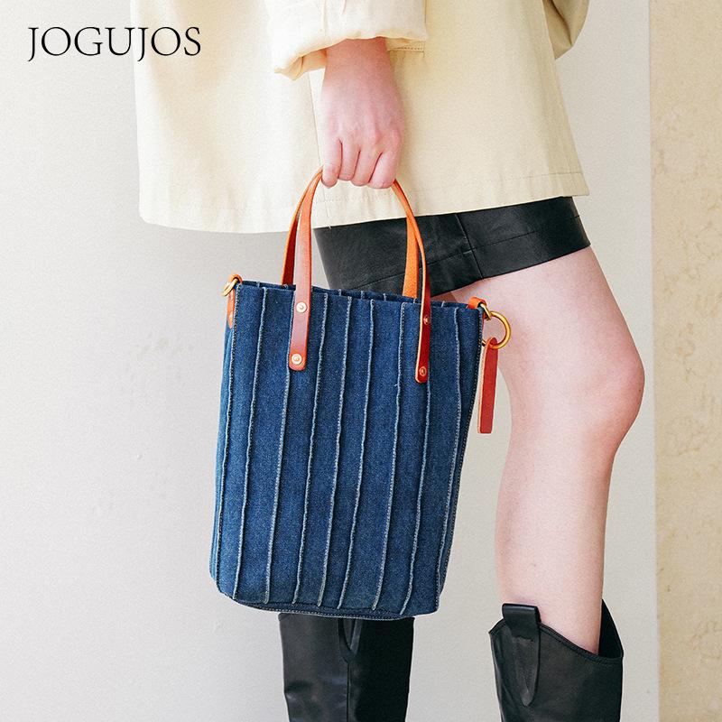 

JOGUJOS Women s Denim Patchwork Leather Crossbody Handbag - Casual & Versatile