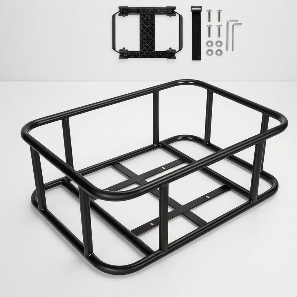 Black Metal Rear Bike Cargo Basket Practical with Quick-Release