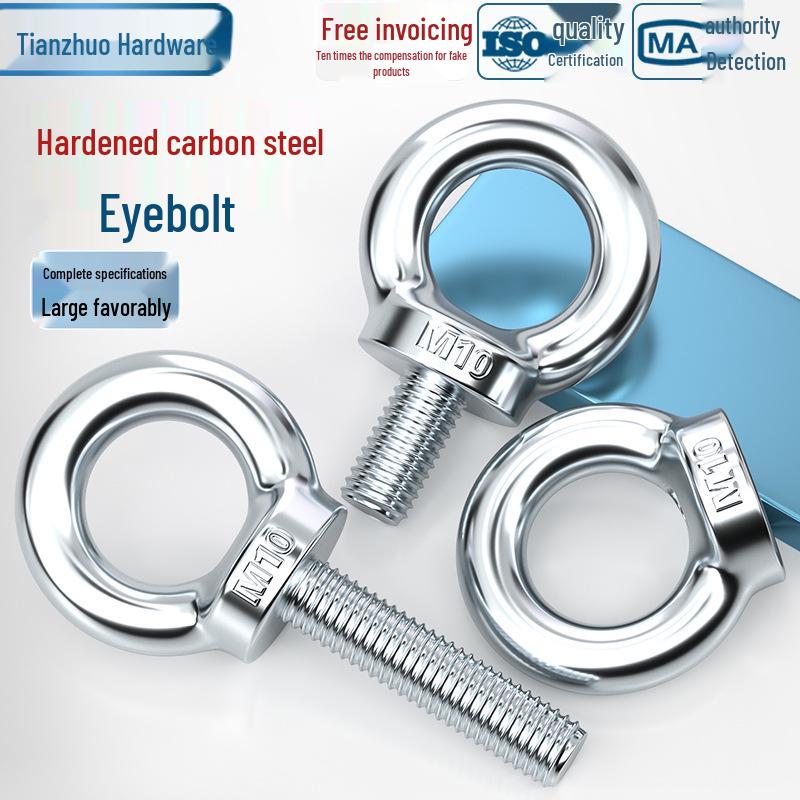 Marine Grade Zinc-Plated Hardened Carbon Steel Lifting Eye Bolt with Nut, Round Ring, Extended Thread, M6 M8 M20