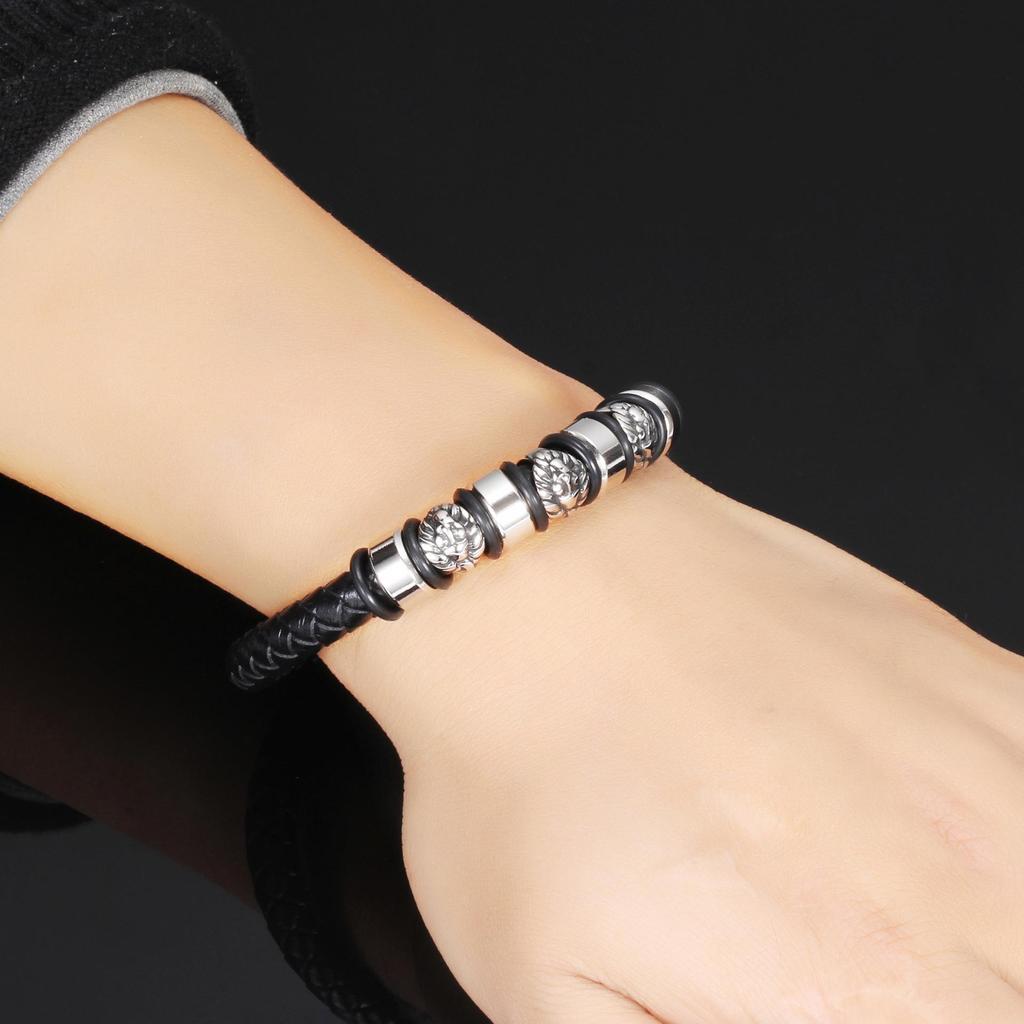 Stainless Steel 9MM Woven Freemason Logo Magnet Bracelet for Men