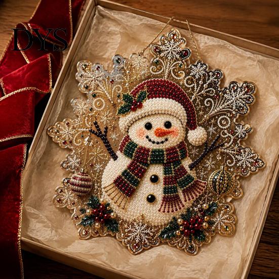 Festive Home Decor Accents Christmas Faux Pearl Art Hanging Ornament Kit, DIY Beads Painting Ornaments Suncatcher, Snowflake Shape Acrylic Board with