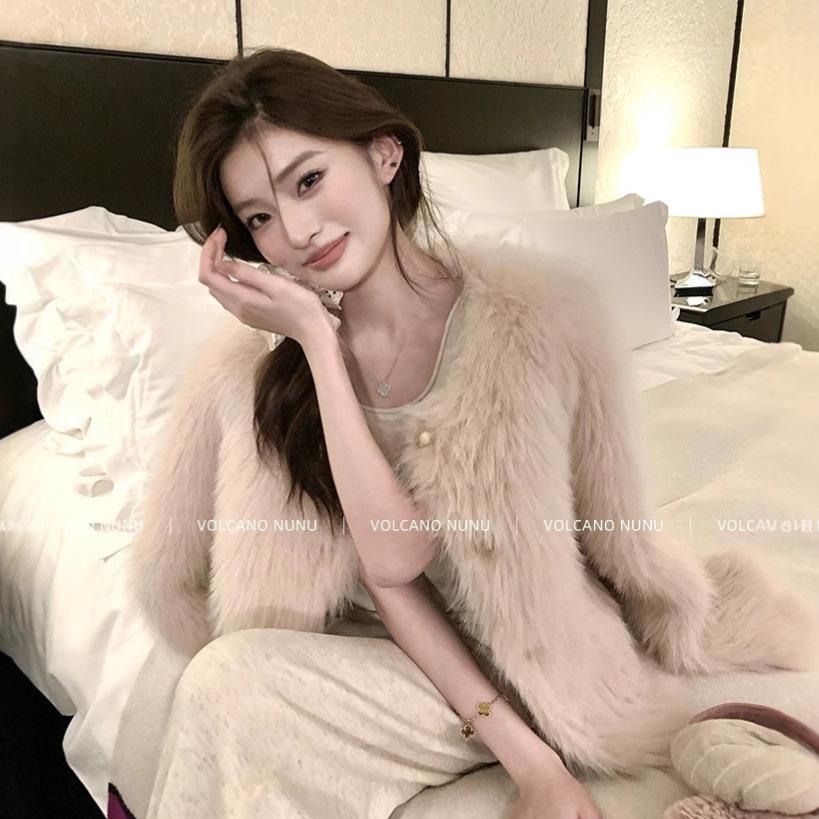 New fashion and environmental protection Tuscan long hair winter gold wind fur jacket women's light