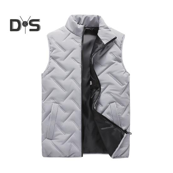 Men Vest Coat Stand Collar Sleeveless Zipper Closure Winter Vest Outwear with Pockets Solid Color Thickened Padding Cotton Coat