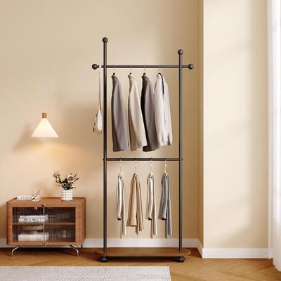 Italian Style Metal Clothes Rack: Floor-Standing, Movable Storage Shelf for Hallway or Bedroom