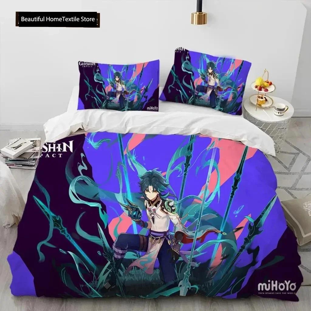 Anime Genshin Impact Hra Ložní souprava Chlapci Dívky Velikost Twin Queen Povlak na přikrývku Povlak na polštář Postel Děti Dospělí Domácí textil