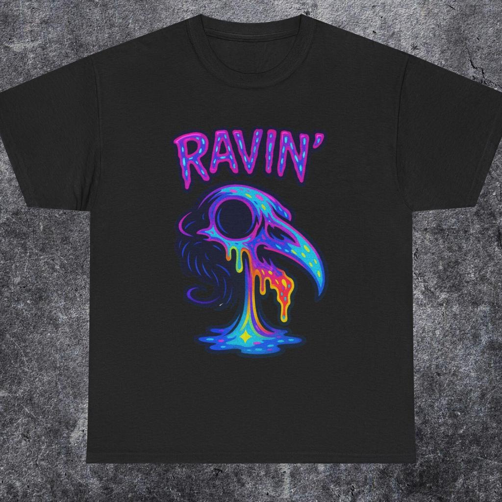 Trippy Raven Psychedelic Tee, Vaporwave & Weirdcore Aesthetic, Techno, EDM Lover Gift, Rave-Ready Shirt, Perfect for Ravers, Raver Gift