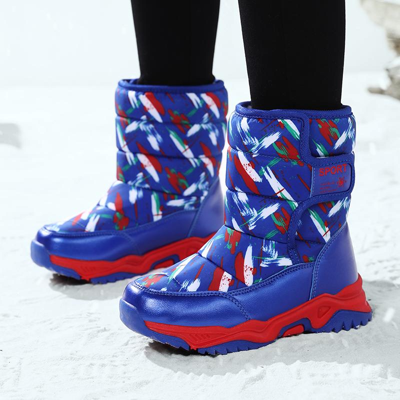 26-38 Nya Högkvalitativa Stötdämpande Halkfria Slitstarka Höga Barnstövletter Camo Snöstövlar Bomullsskor