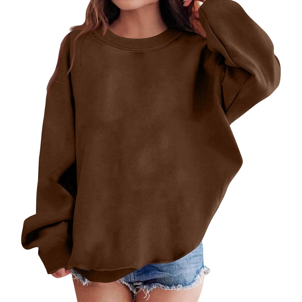 Women's Color Long Sleeve Neck Sweatshirt Loose Fit Casual Pullover Top