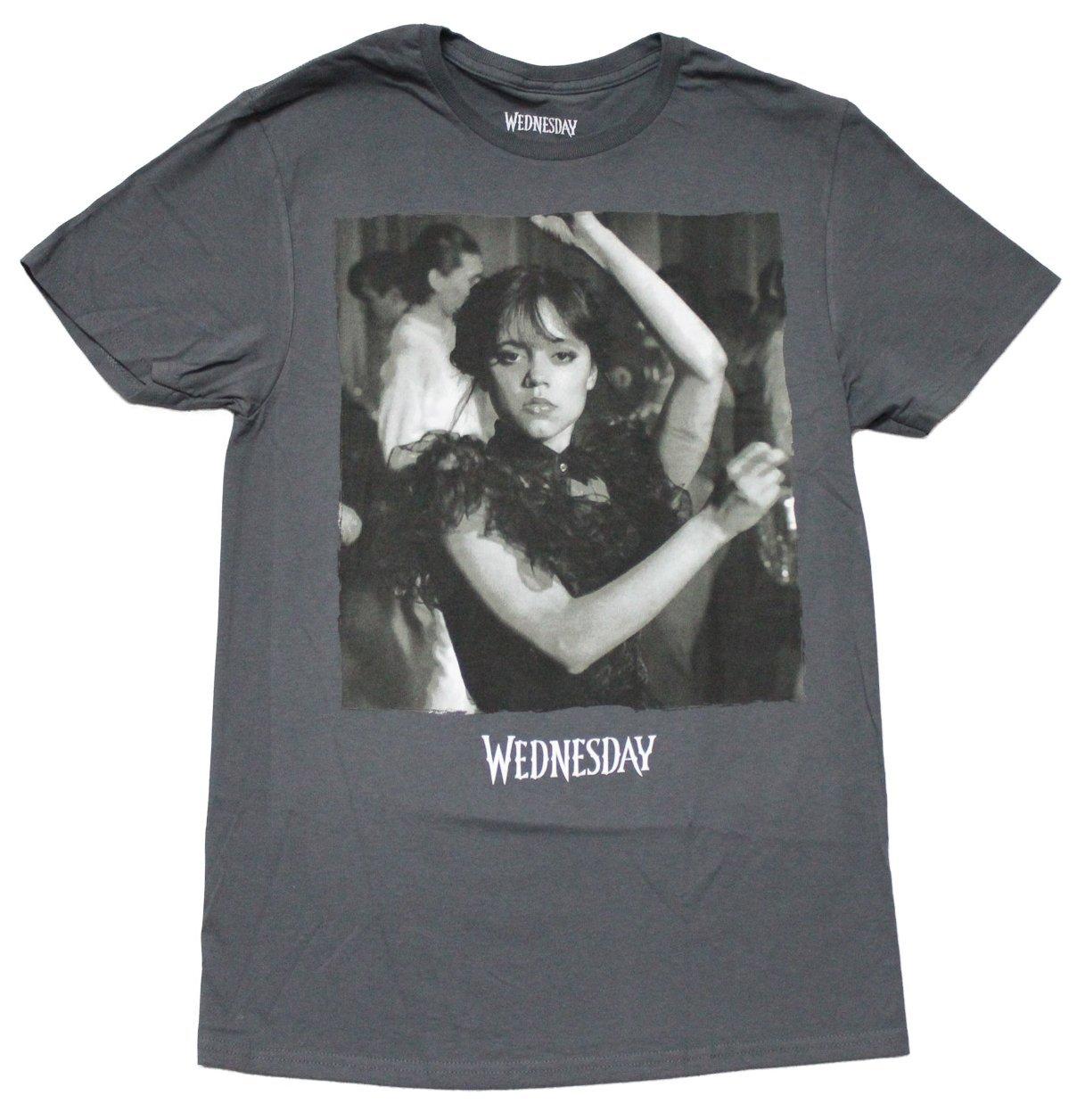 Wednesday New Adult T-Shirt - Grayscale Dancing Pose Image XXL