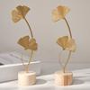 jijijing Metal Leaf Ornaments, Gold Palm Leaf, Ginkgo Feather Statue with Wood Base, Modern Desktop Sculpture for Living Room, Bookshelf, Office Desk