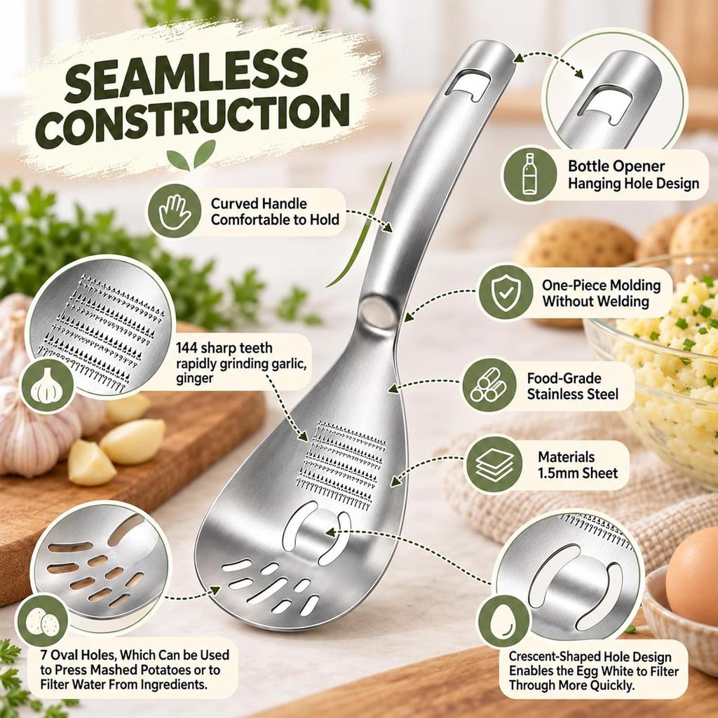 5-in-1 Stainless Steel Cooking Spoon, Multifunctional Stainless Steel Spoon, Stainless Steel Egg Slotted Spoon, Kitchen Cooking Tools for Potato