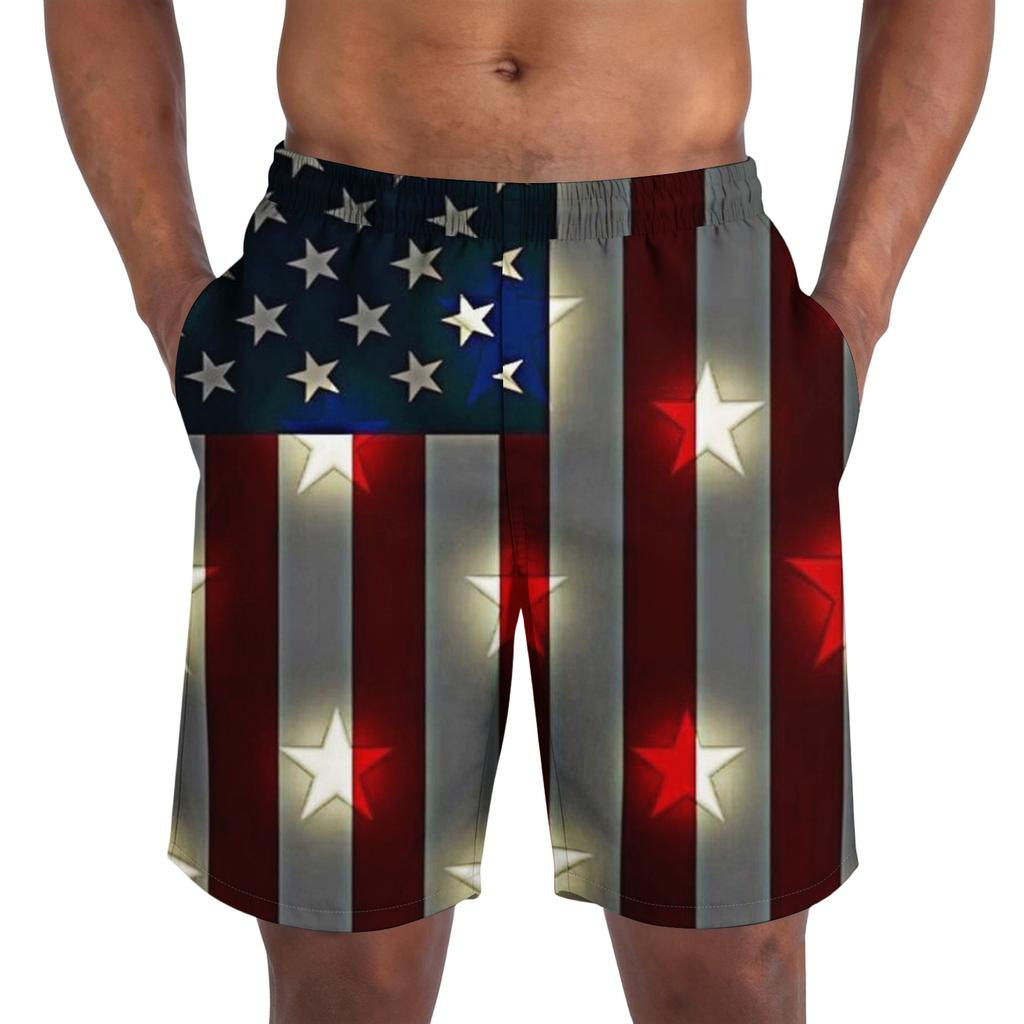 Lichte Ademende Sportshorts voor Mannen met Onafhankelijkheidsdag Print Elastische Taille Casual Losse Pasvorm Sportshorts