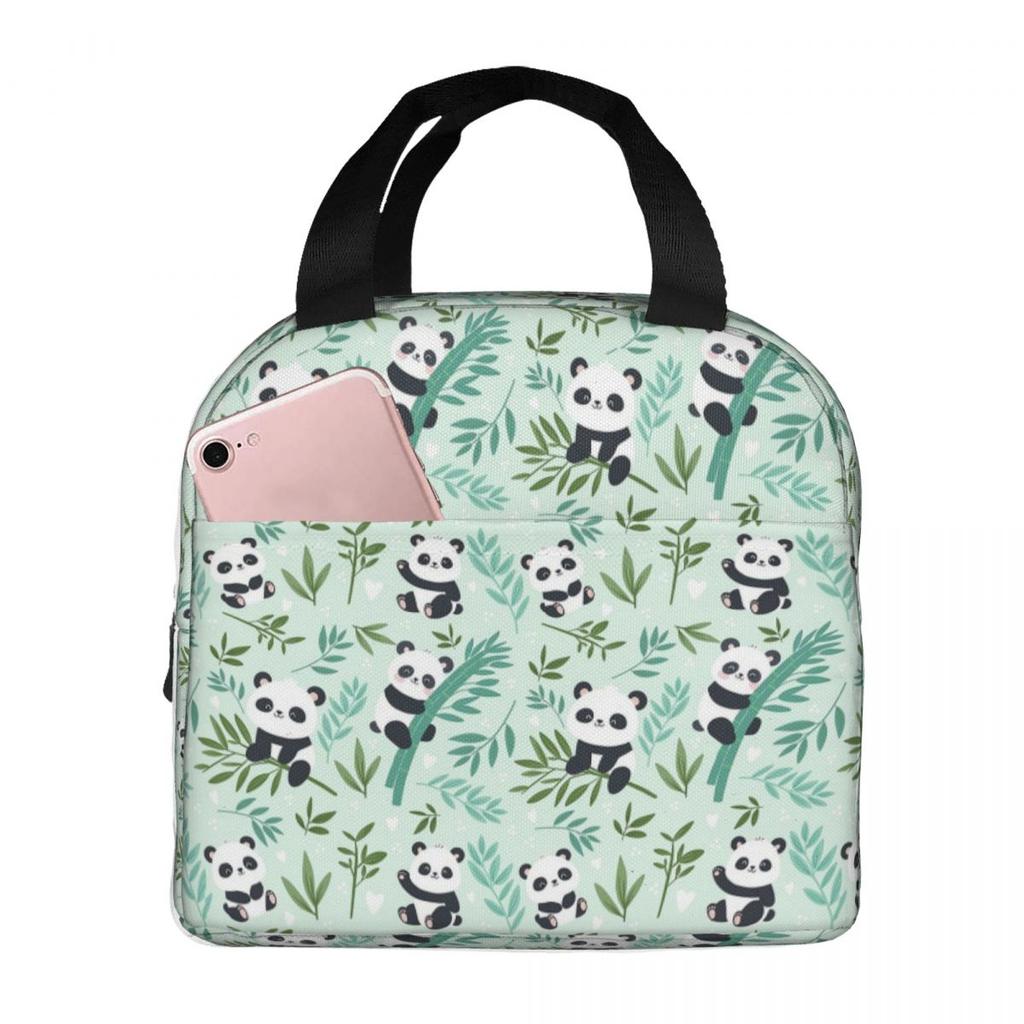Cartoon Panda And Bamboo Pattern Insulated Lunch Bag for Women Kids Portable Food Boxes Thermal Lunch Box Tote