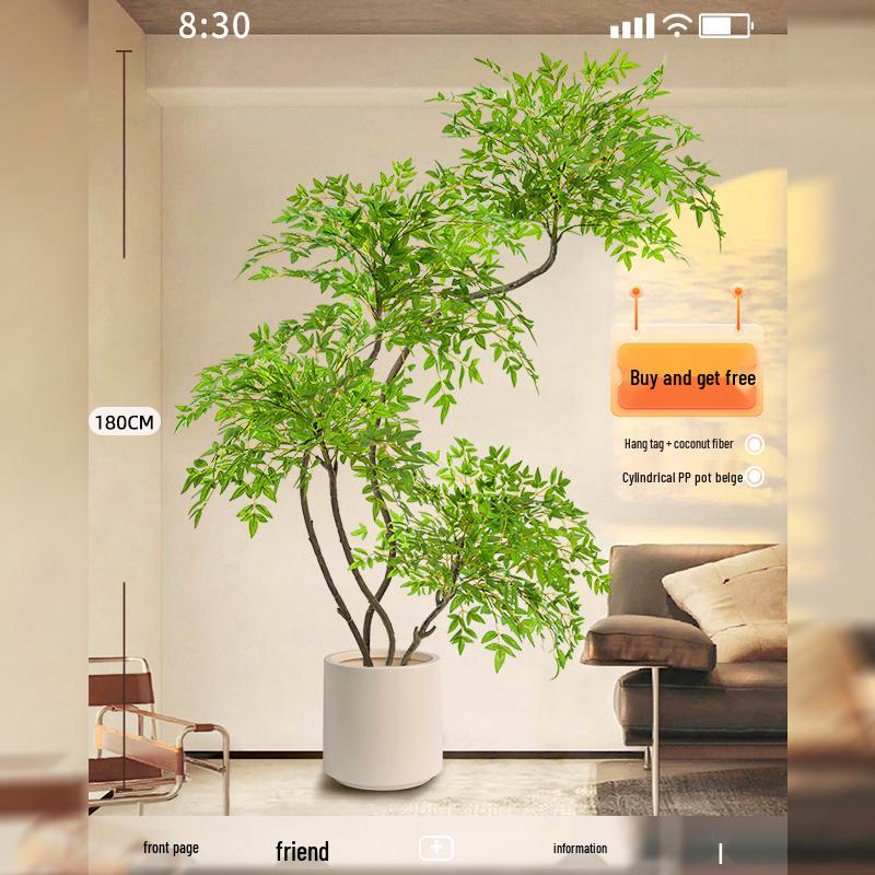 Nandina Luxus Kunstbaum - Dekorative Bionische Grüne Pflanze für Innenräume mit Seidenblumen für die Wohnzimmer-Landschaftsgestaltung.