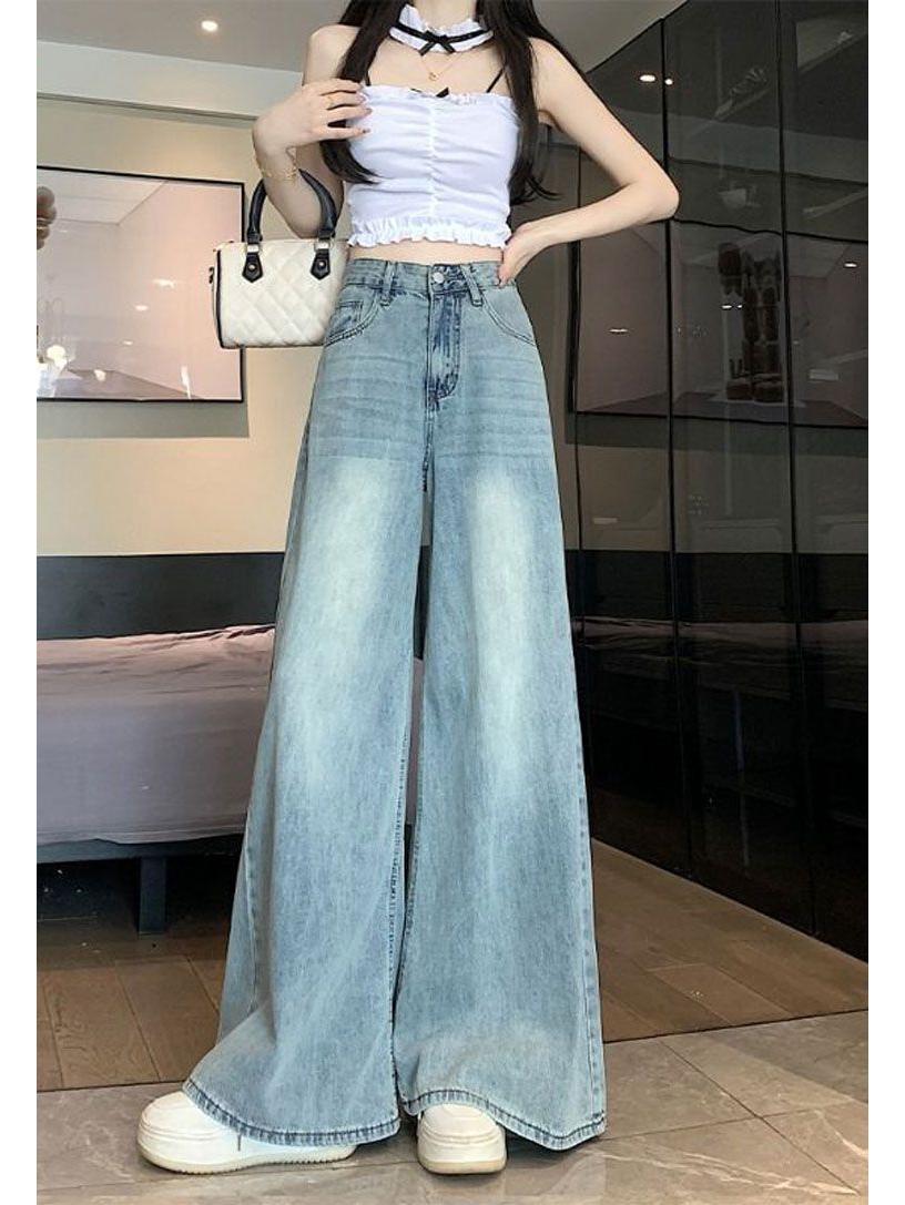 

Женские летние джинсы 2025 года с высокой талией и широкими штанинами, длиной до пола, большого размера, легкие, с корректирующим эффектом. Very High Quality M светло-синий