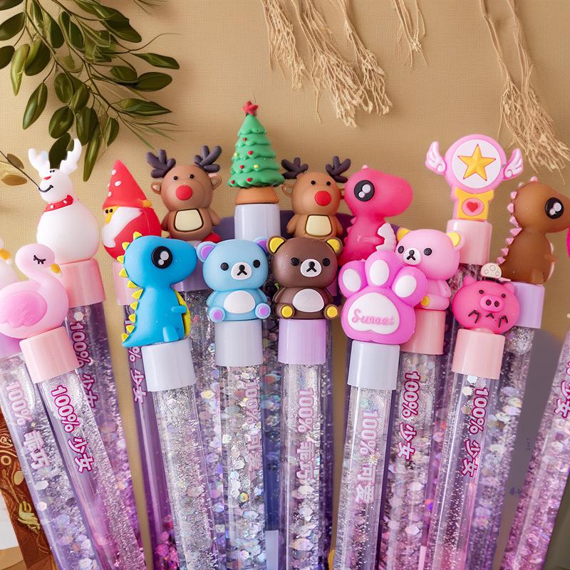 6Pcs Little Fresh Fairy Neutral Pen; Liquid Colorful Quicksand Pen; Black Water-based Pen Student Supplies