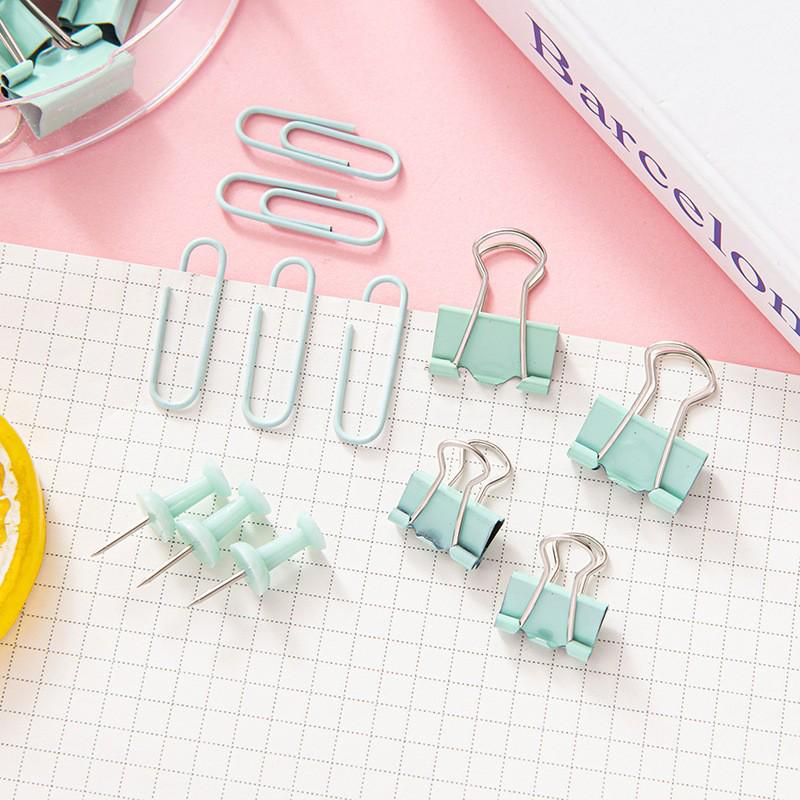 Macaron Color Office Clip Set: Paper Clips, I-shaped Nails, Long Tail Clips, Dovetail Clips In Four-Grid Box