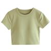 Women's Short-Sleeve Cotton Crop Top with Chest Pads, Round Neck, Summer Wear