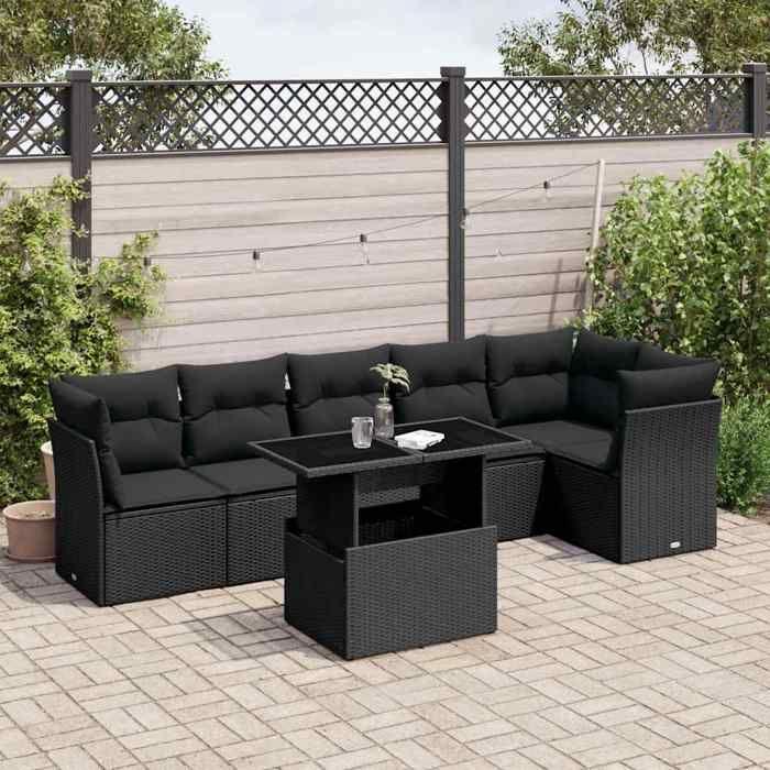 VidaXL Garden Lounge Set 7 Pcs with Cushions Black Wicker 3266595