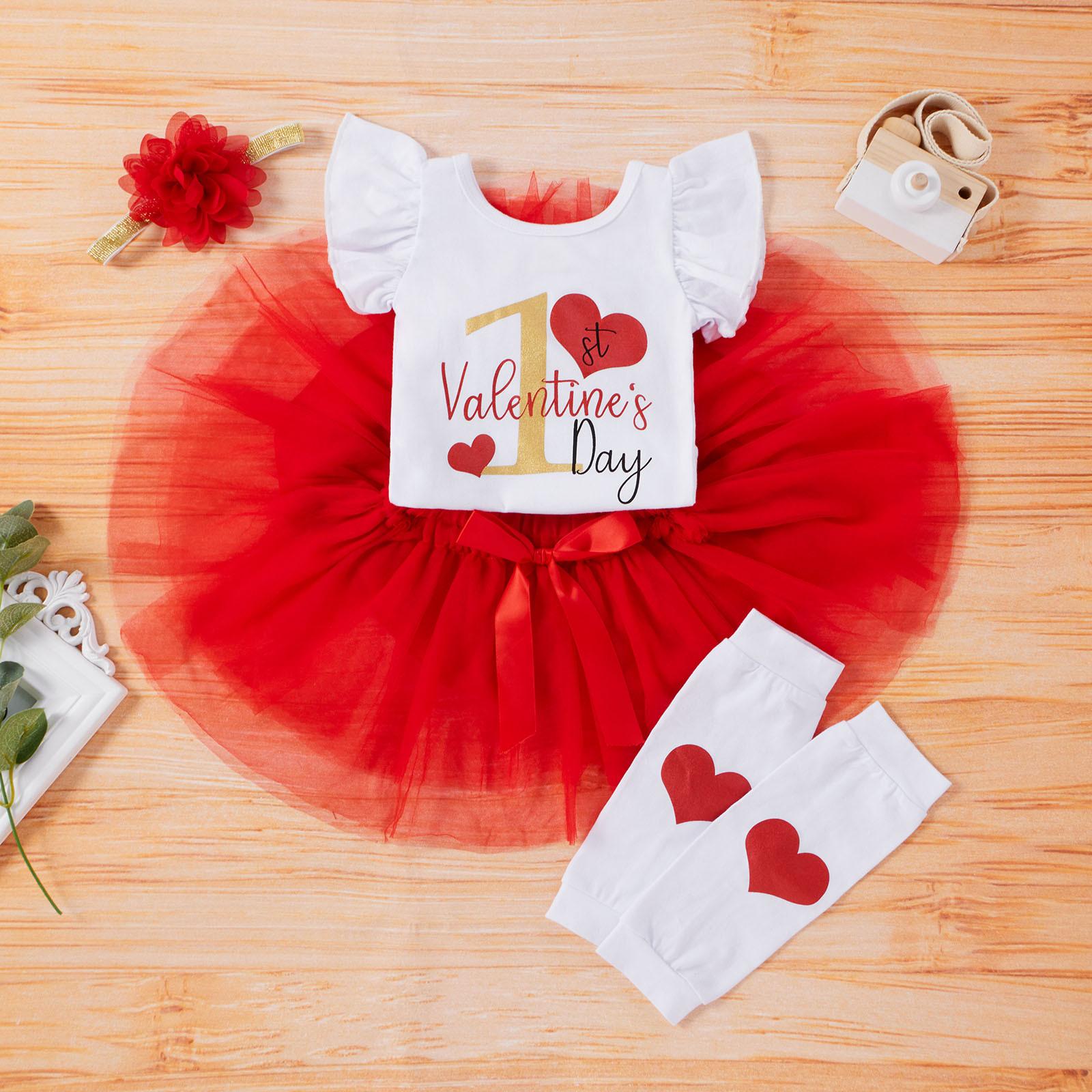 

Детский комбинезон с надписью «День святого Валентина» для девочек + юбки из тюля