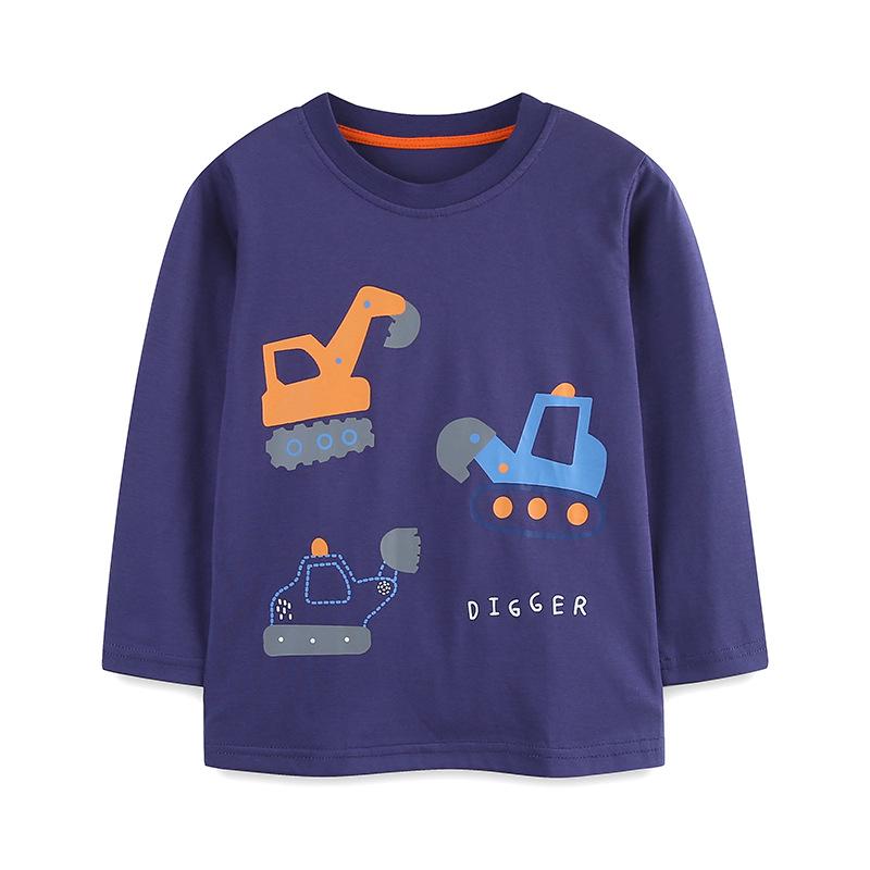 Children s Fashion Excavator Print Long Sleeve Cotton T-shirt - European and American Style Boys Base Layer Shirt 90cm