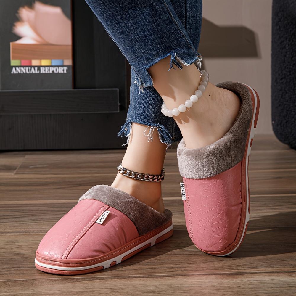 Solid Color Home Warm Slippers, Soft Sole Platform Closed Toe Fluffy Shoes, Non-slip Bedroom Plush Shoes