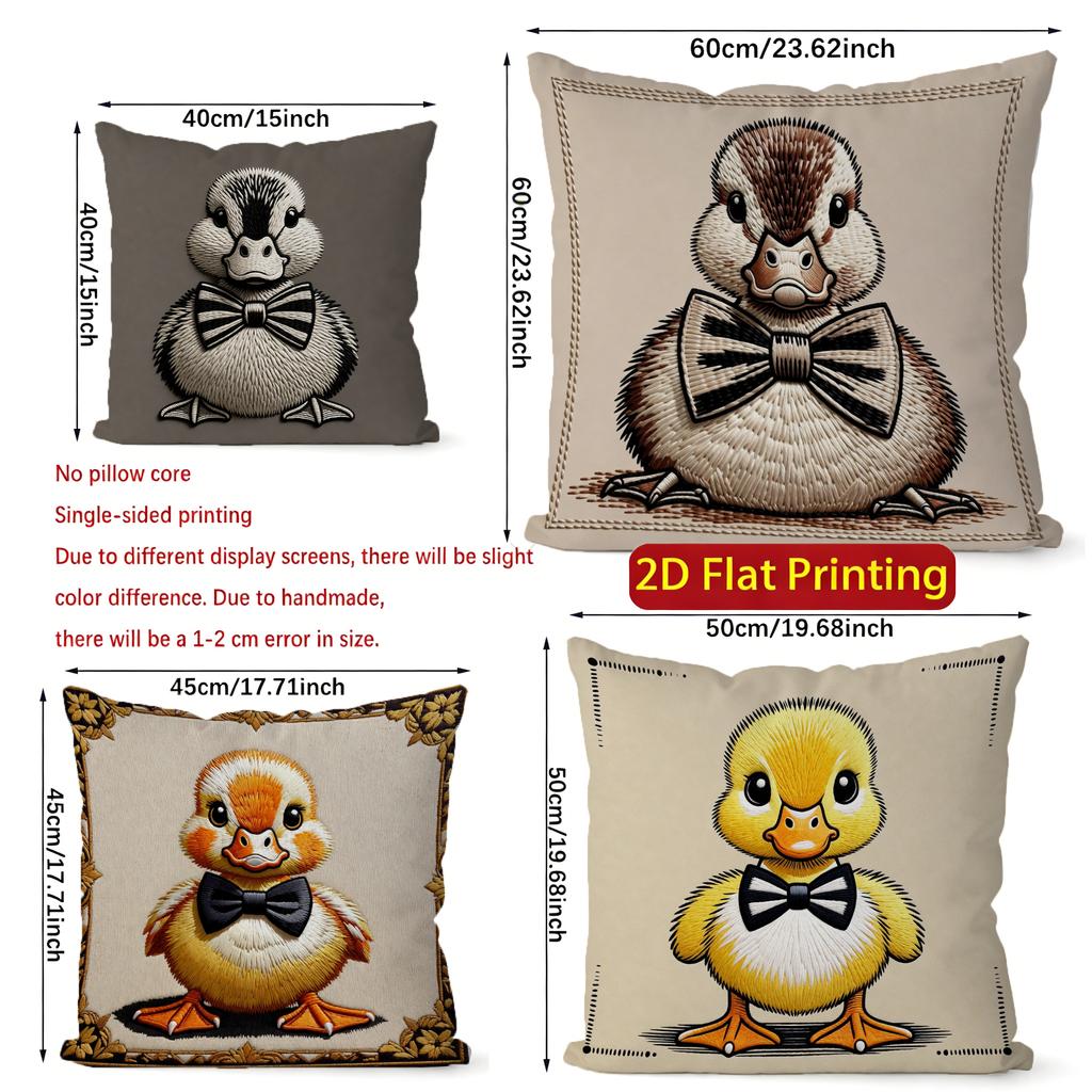 2D Cute Bow-Tied Duck Pillow Covers For Home Pattern Cushion Cover Suitable For Sofa Bedroom Car Pillow Cover