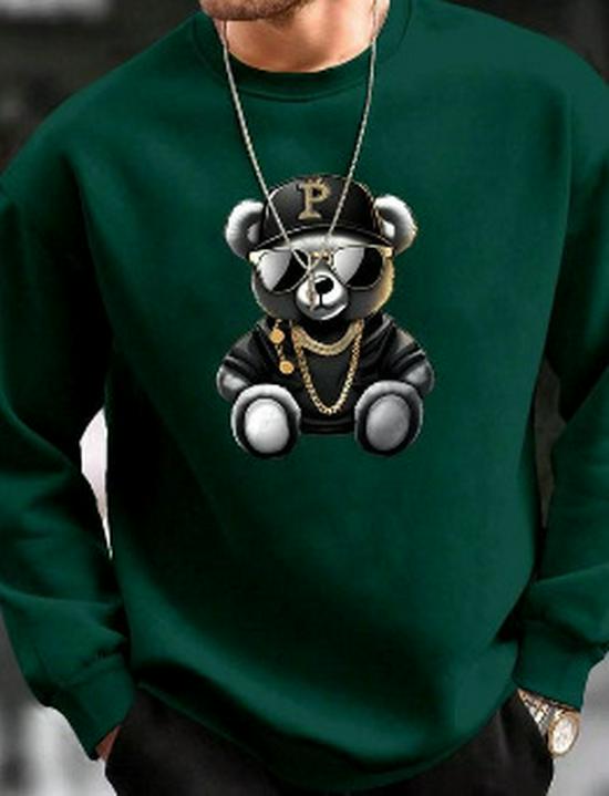 Men's Autumn 2025 Rich Bear Trendy Sunglasses Print Hoodie