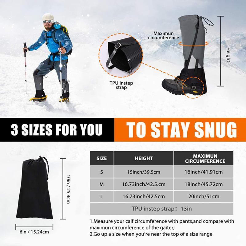 1 Pair Legging Gaiter Outdoor Ski Gaiters Waterproof Snow Leg Covers for Winter Hiking Mountaineering Sand Protection