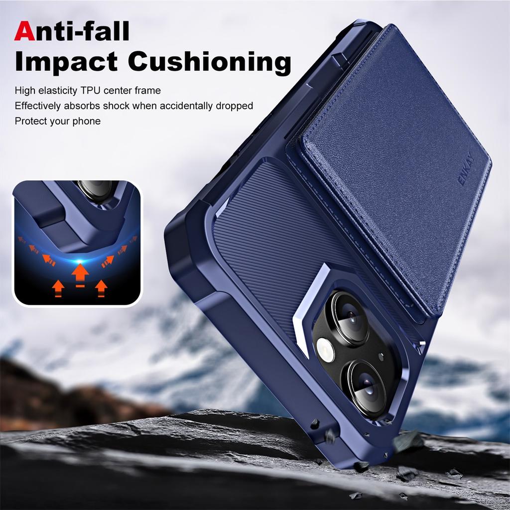 For iPhone 14 ENKAY Hat-Prince Wallet Card Slot Kickstand PU Leather +TPU Back Phone Cover with Camera Lens Film