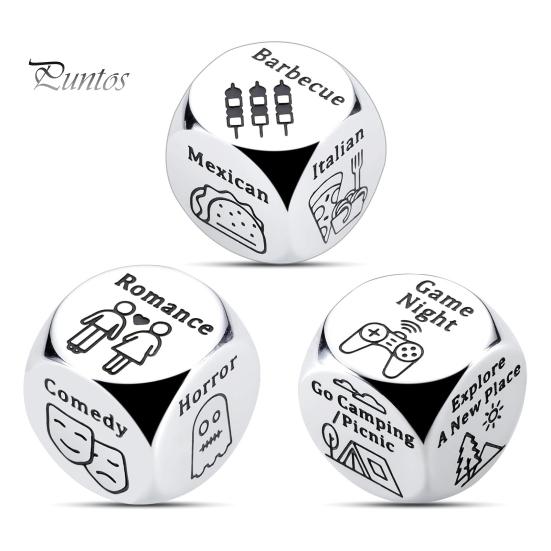 

Игра в кости для пар на свидание. Кубики из нержавеющей стали для принятия решений о еде/фильмах на День святого Валентина, Хэллоуин, Рождество, подарки. D