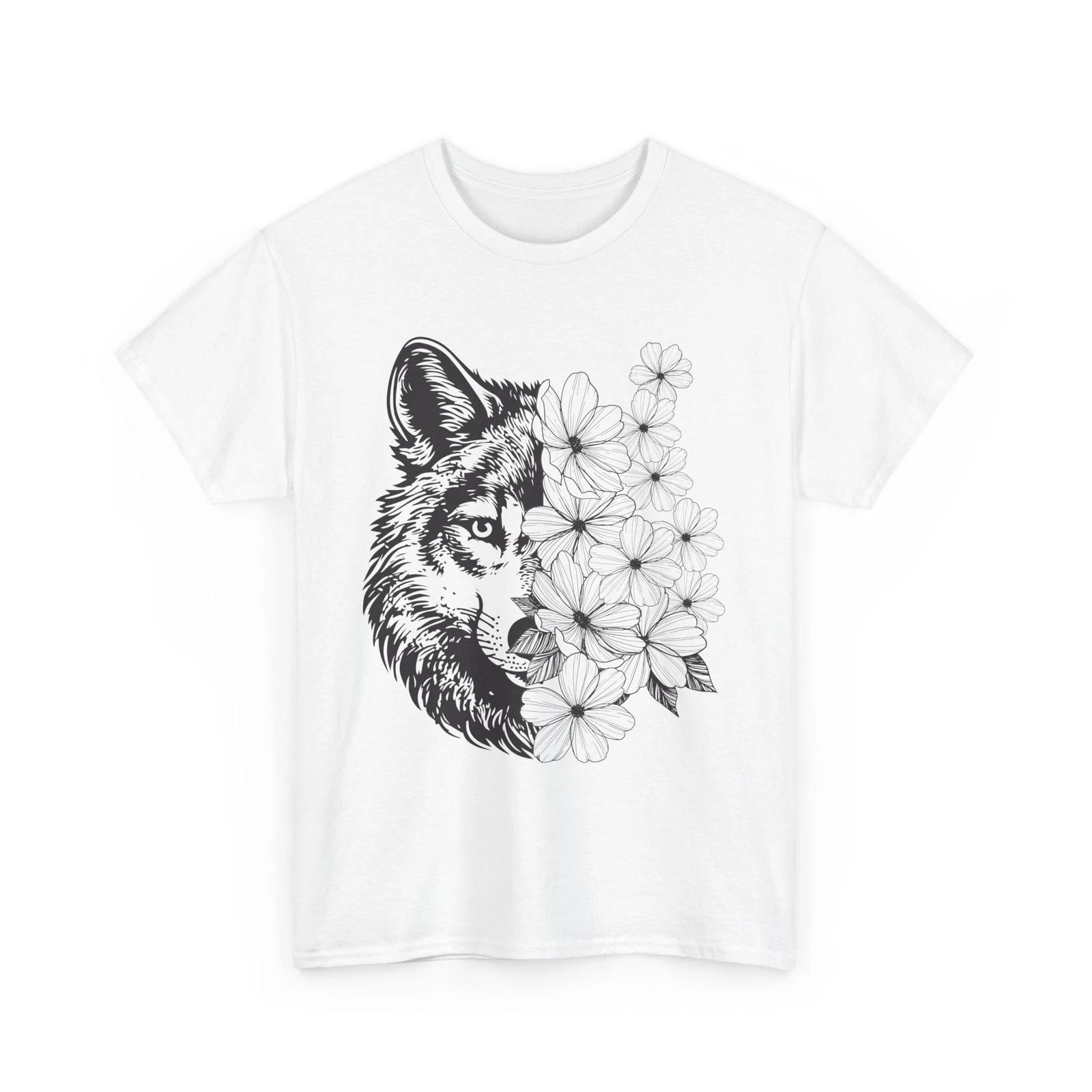 Wolf Shirt, Wolf Face Flowers Shirt, Animals Lovers T-shirt, Wolf Floral Shirt 4XL