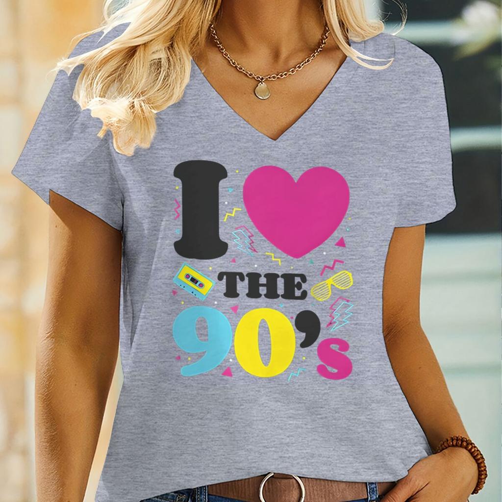 I Love The 90's Retro Themed V-neck T-shirt Women Men Short Sleeve Classic Birthday Commemorate Streetwear Fashion 90s Tees