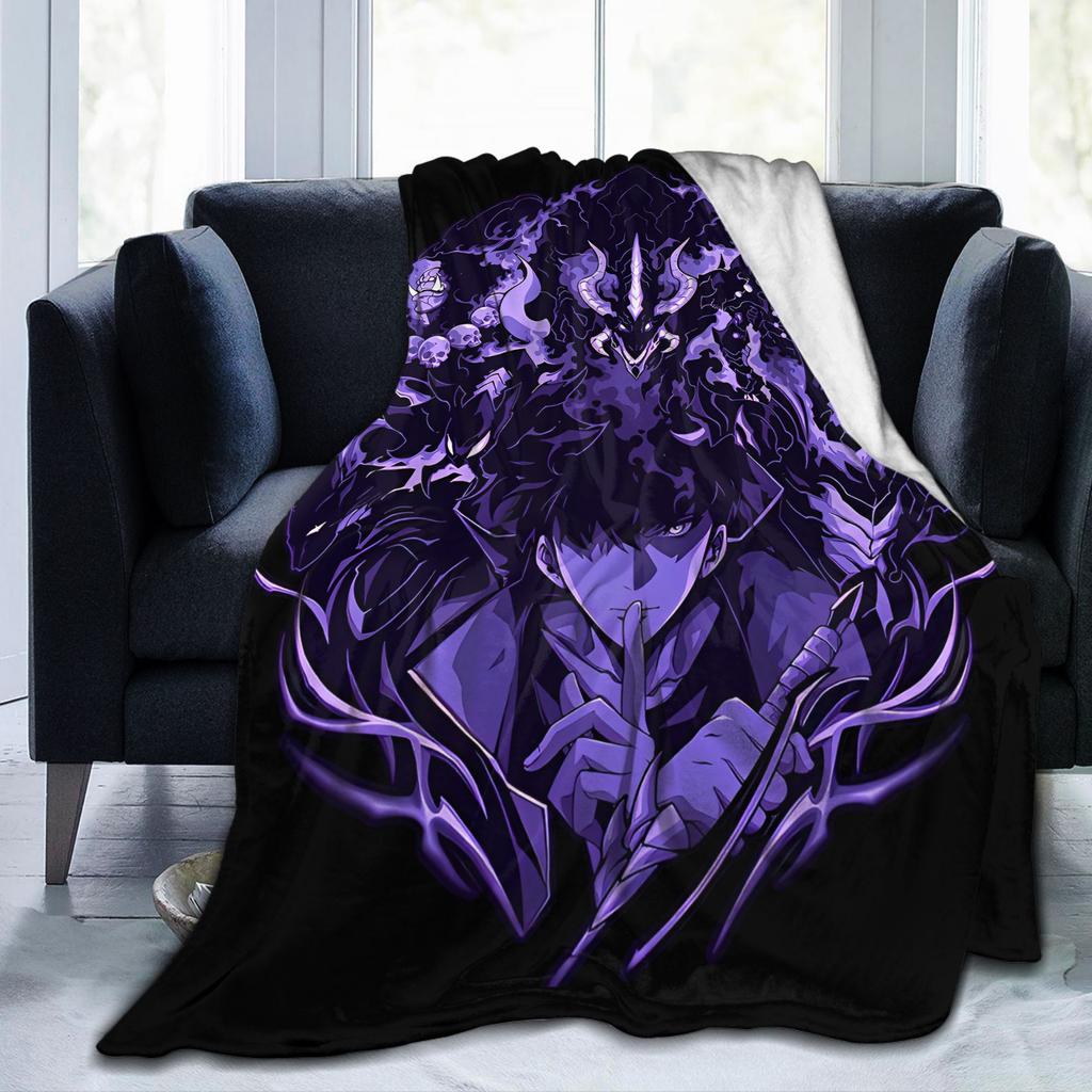 Solo Leveling Sung Jin Woo Wool Blankets Knight Killer Anime Fashion Throw Blanket for Bedspread 150*125cm Lightweight