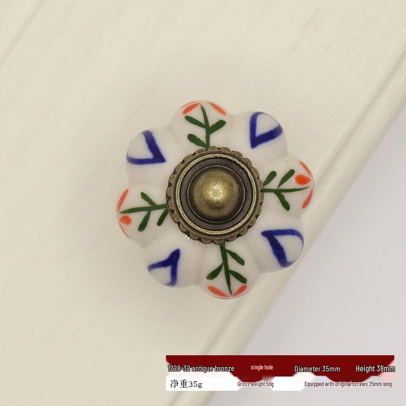 Hand-Painted Ceramic Floral Pumpkin Drawer & Cabinet Handle