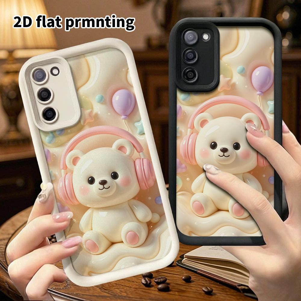 Phone Case: 2D flat, suitable for Samsung Galaxy A34 A35 M05 M06 S20 S22 S21 FE Plus 5G protective case, little white bear with headphones, perfect Ch