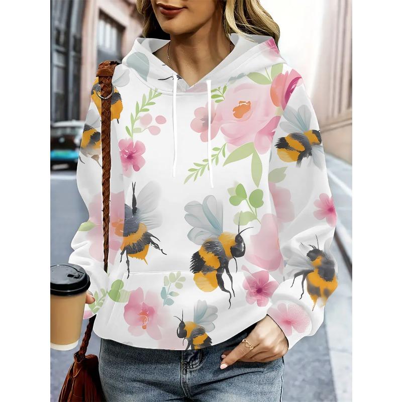 Autumn and Winter Ladies 3D Flower Print Hooded Comfortable and Breathable Versatile Hoodies & Sweatshirts (women’s)