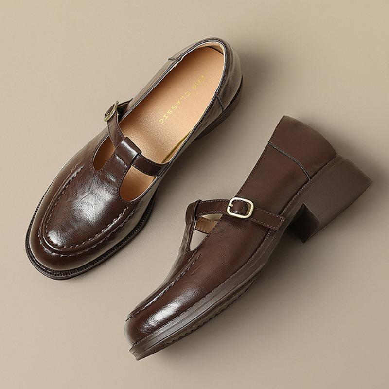 Vintažiniai Mary Jane batai Lengvi moteriški batai Britiško stiliaus Maži odiniai batai Prancūziški lofers Apskritas priekis Viengubi batai