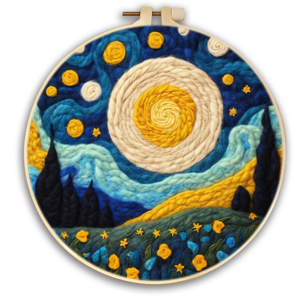 

CHENISTORY Diy Wool Felt Painting Colorful Moon Scenery Starter Kit Creative Needle Felting Wool Painting With Frame Crafts Gift